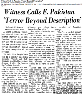"Witness Calls E. Pakistan 'Terror Beyond Description'" blares a Washington Post headline from Dec 15, 1971. Source: http://www.docstrangelove.com/uploads/1971/foreign/19711215_wp_witness_calls_e_pakistan_terror_beyond_description.pdf