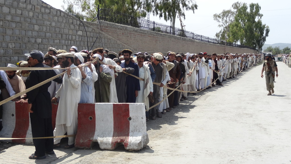 Miranshah: In spite of threats from the TTP, citizens in North Waziristan line up to vote.