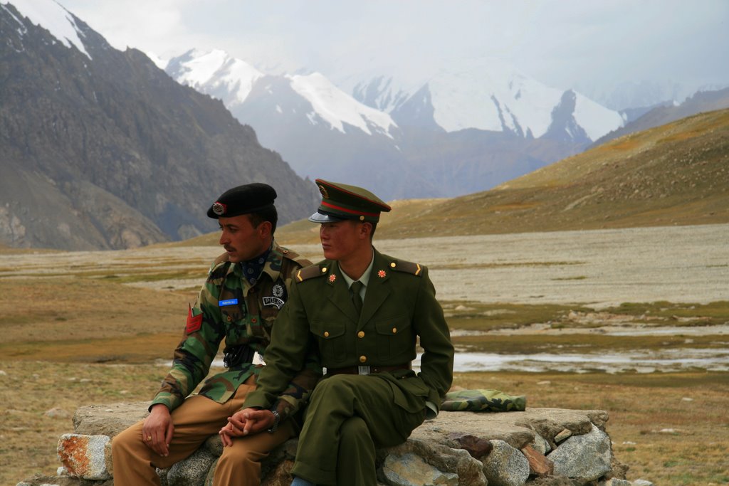 Chinese and Pakistan border guards at Khunjerab PassPhoto Credit: Anthony Maw 