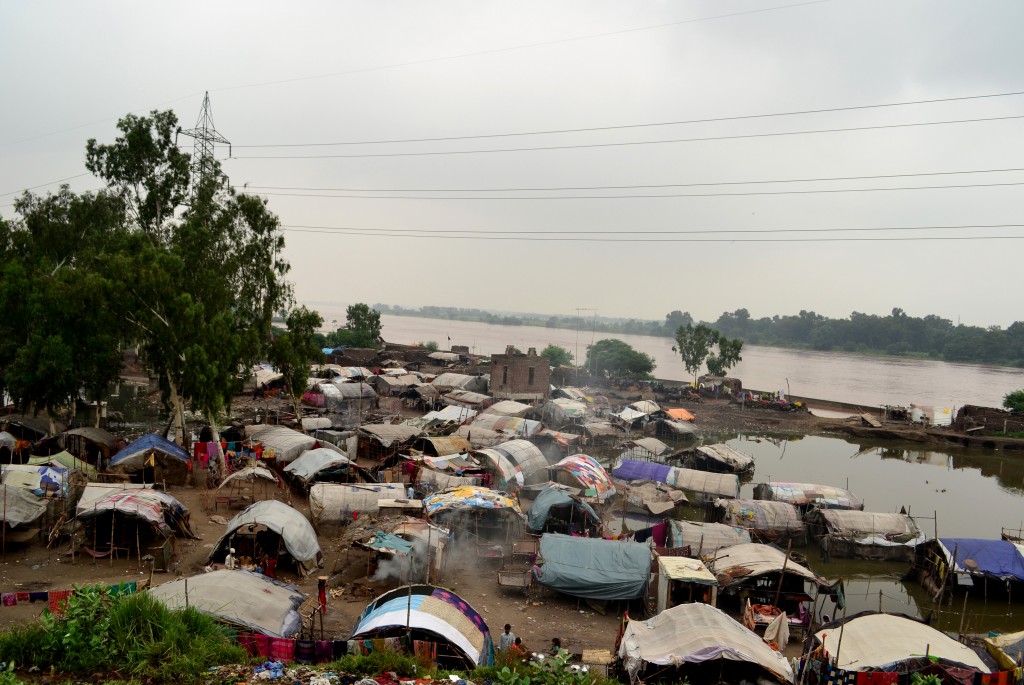 Informal settlements flank both sides of the banks throughout the entire length of the river in the larger region of Lahore. By virtue of being located directly on the floodplain, they are under constant threat of being flooded, as is visible here in a picture of the Ravi in high flood in 2012. This is not to suggest the relocation of these settlements elsewhere, especially when future proposals will most probably entail high-density construction on these sites. There are many sustainable solutions that can be adapted for the benefit of these informal settlements. 