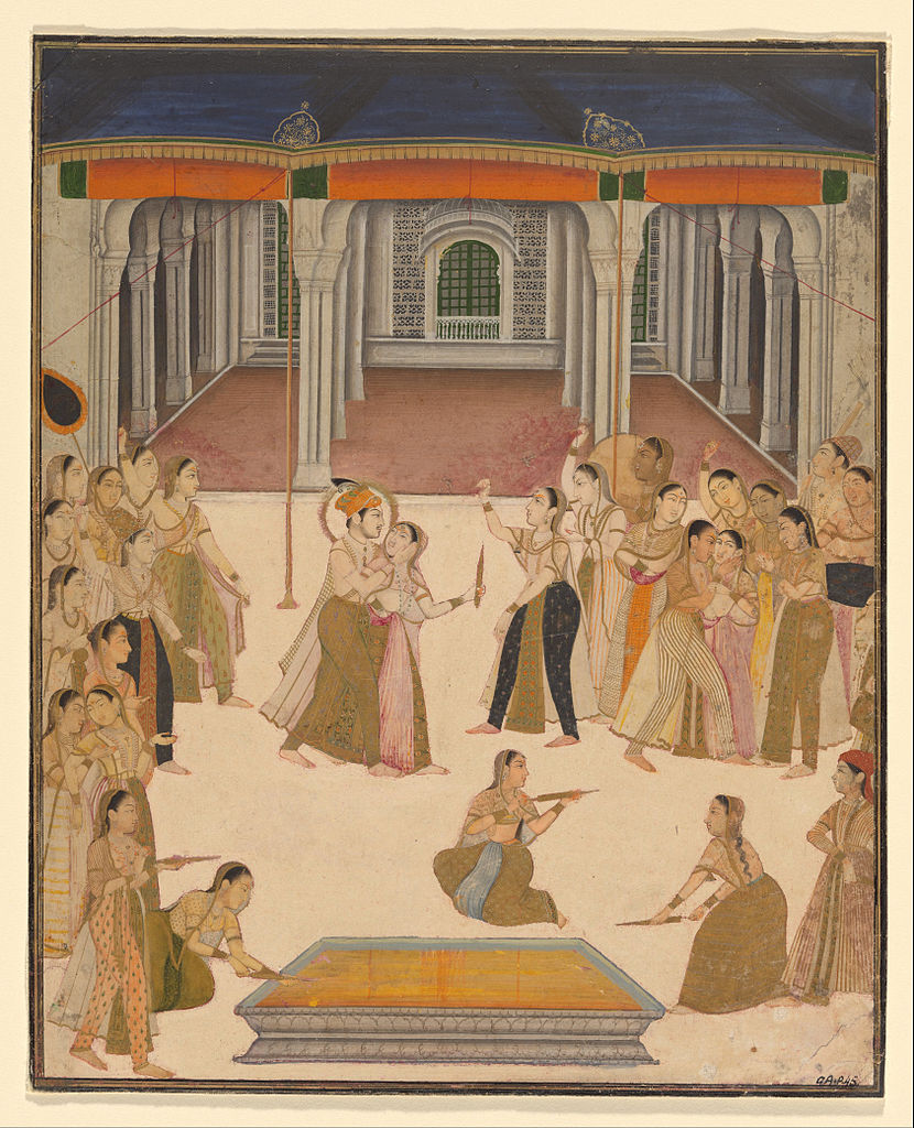 The emperor Jehangir celebrating Holi with the ladies of the zenana, c 1800. Photo credit: Chester Beatty Library.